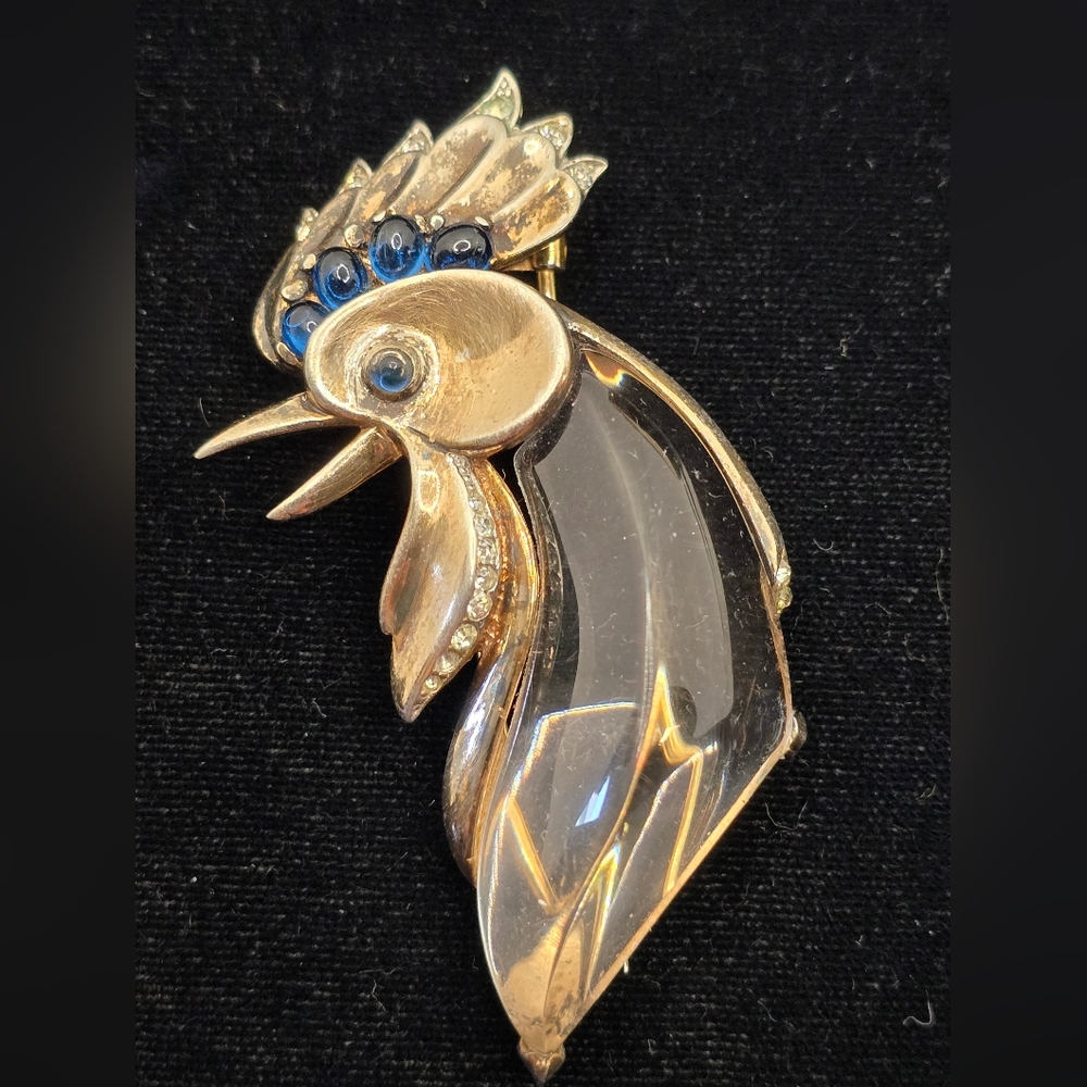 Crown Trifari Sterling Jellybelly Fur Clip Rooster Head Alfred Philippe Rare 40s
